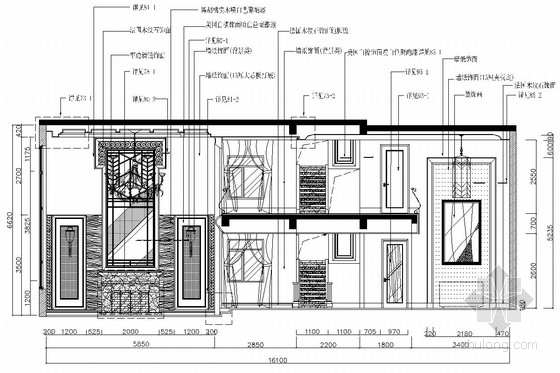 美式新古典别墅室内设计施工图（含实景照片） 客厅立面图 