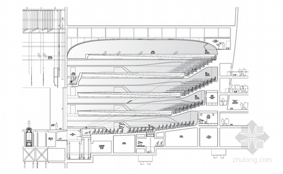 [江苏]知名省级现代风格多层大剧院竞标方案文本（国外某知名女建筑师）-现代风格多层大剧院剧场剖面图