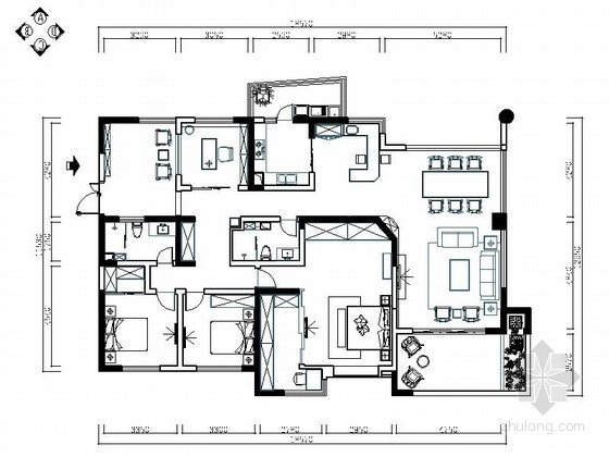 220平层装修资料下载-[成都]220㎡典雅中式风情五居室CAD装修施工图