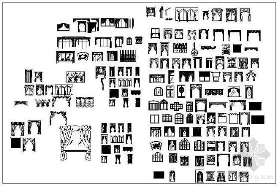 电动窗帘安装CAD资料下载-常用CAD图块-窗帘类