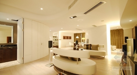 [杭州]名师豪宅样板房室内装修CAD施工图（含实景图）-客厅效果图