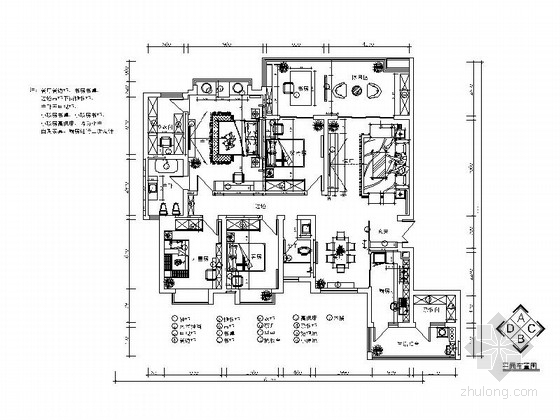 中式住宅小区效果图资料下载-[长沙]高级住宅小区中式风格四居室装修施工图（含效果图）