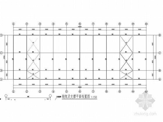 60米长光伏农业大棚建筑结构全套图-刚架及支撑平面布置图 