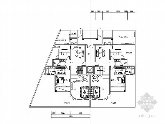 一梯四户的多层建筑平面图资料下载-某四层花园洋房户型平面图