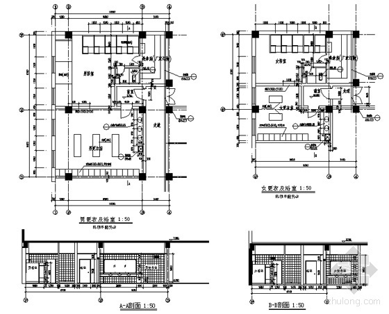 [北京市]某信访办扩建工程建筑施工图设计套图(含无障碍设计详图)-男女浴室详图