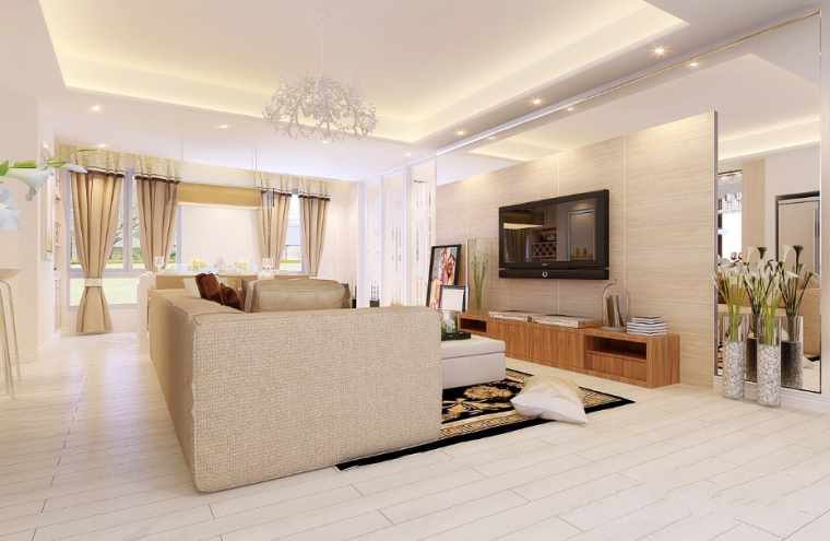 极简主义三居室住宅空间设计施工图（附效果图)-客厅效果图