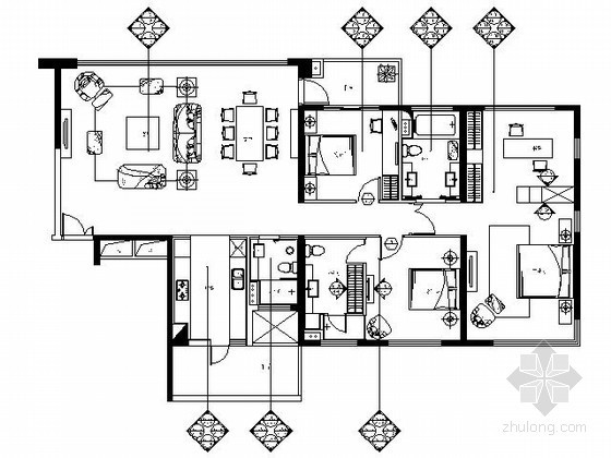 中式风格客厅家具资料下载-[无锡]现代中式风格三居样板房施工图（含家具图）