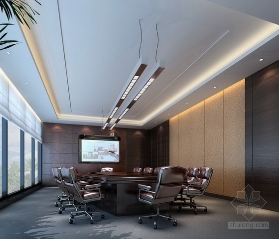 [杭州]独创房地产公司现代办公室精装修施工图（含效果）总经理会议室效果图