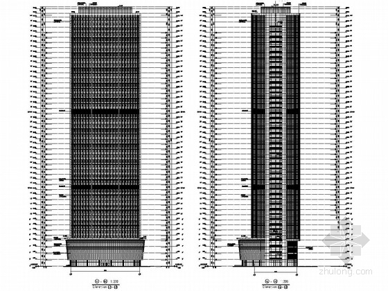 48层混合框架核心筒结构财富中心结构施工图-立面图 