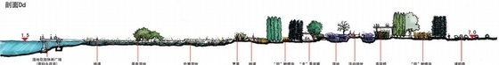 [上海]城市自然野趣湿地公园设计方案-景观剖面图