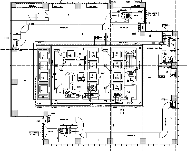 南通国贸商业建筑给排水系统施工图（CAD）-四层平面空调系统布置图