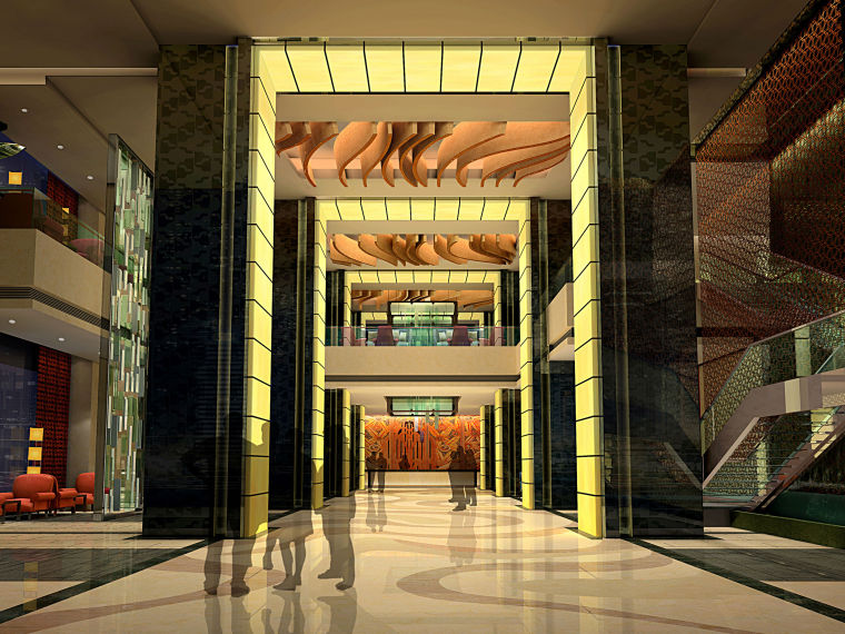 酒店走廊效果资料下载-[乌鲁木齐]新中式风格酒店概念设计方案（附方案效果图）