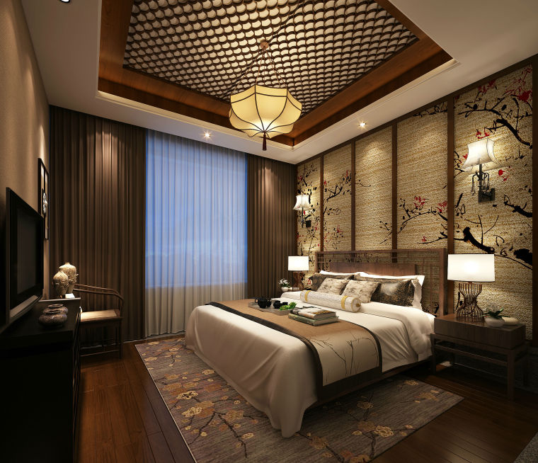 新中式禅意茶楼会所室内设计施工图（附效果图）-秀卧室