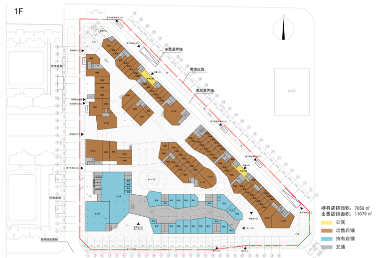 [陕西]绿地高层住宅及商业综合体建筑设计文本（含两套方案）-一层平面图