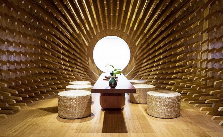 室外休闲茶室资料下载-上海矩形空间交叠的茶室