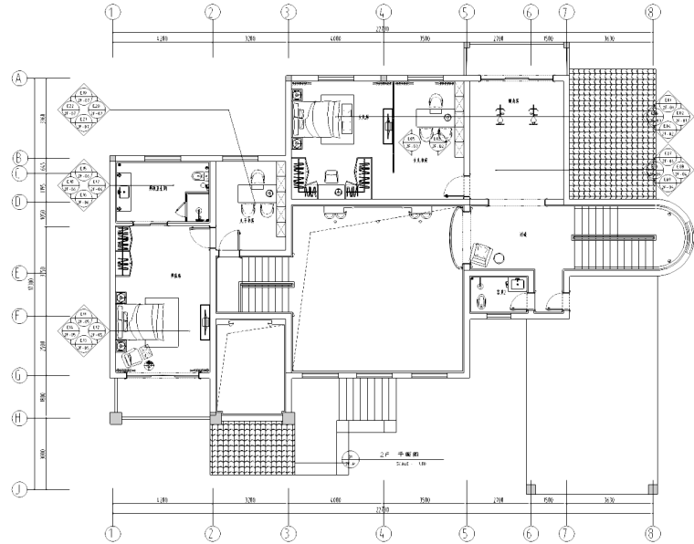 [云南]西山某欧式别墅施工图及效果图-二层平面布置图