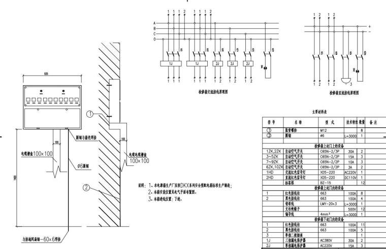 天津体育学院35KV变电站项目图纸-交、直流检修电源箱接线及安装图