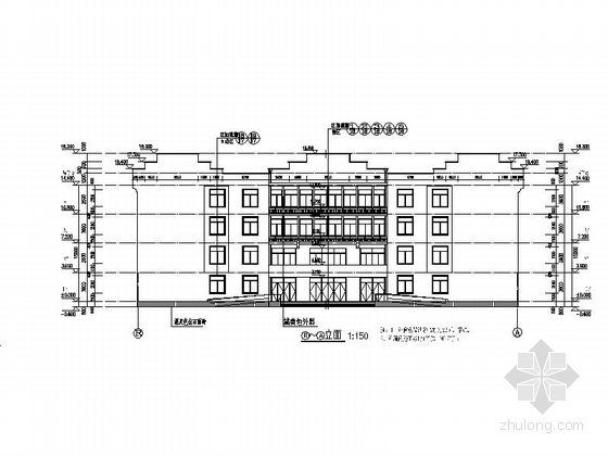 [安徽]4层回字形小学教学楼建筑施工图(2014年图纸)-4层回字形小学教学楼建筑立面图