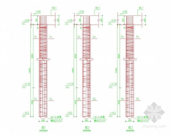 [浙江]排桩加土层锚杆及排桩加角撑基坑支护施工图-桩基础大样图 