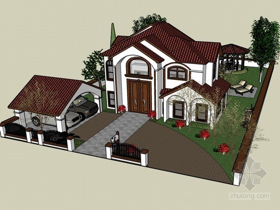 别墅假山庭院CAD资料下载-庭院别墅SketchUp模型下载