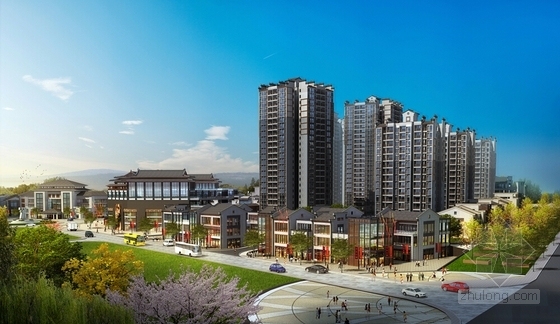 [重庆]新中式风格商业街地块设计方案文本（含CAD）-新中式风格商业街地块设计方案效果图