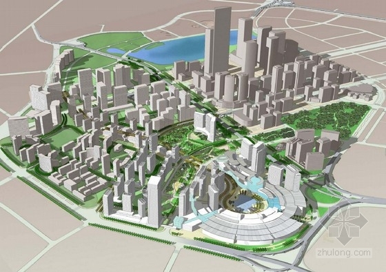 [武汉]商务区公园总体规划方案（美国设计公司英文版方案）-鸟瞰图 