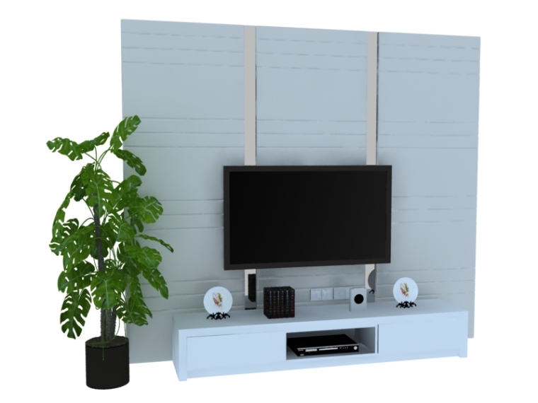 简单电视背景墙设计图资料下载-现代简单影视墙3D模型下载