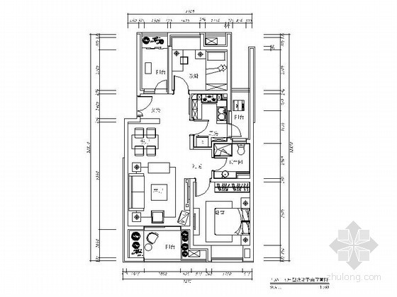 异域二居室装修图资料下载-精装C户型二居室装修图