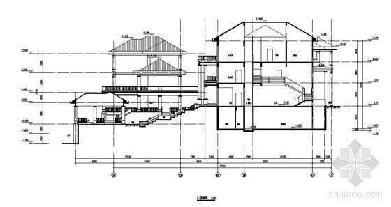 [广东]某山庄三层度假村建筑结构水电施工图（含审图记录）-剖面图