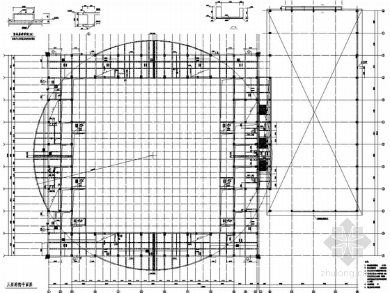 [上海]三层钢混组合结构体育馆、游泳馆结构施工图-三层结构平面图