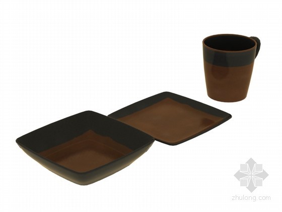 餐具3D模型资料下载-深色茶杯餐具3D模型下载