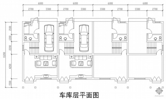 联排多层住宅户型图资料下载-三层联排别墅户型图(201)