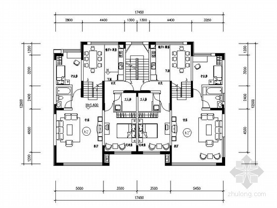 多层住宅楼建筑设计图资料下载-某多层住宅楼复式户型平面图