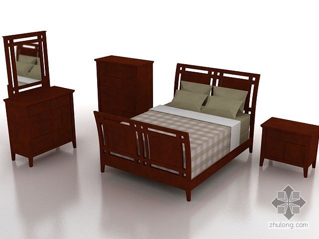 床头柜组合su模型资料下载-床、床头柜-组合
