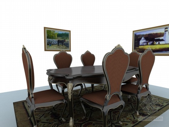 餐桌椅草图大师模型资料下载-欧式餐桌椅3D模型下载