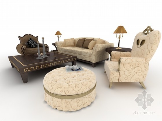 欧式组合家具资料下载-欧式沙发茶几组合3d模型下载