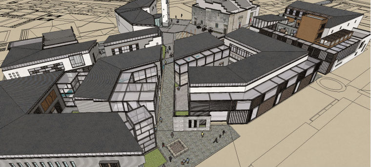 现代徽派宾馆建筑资料下载-SketchUP徽派建筑模型