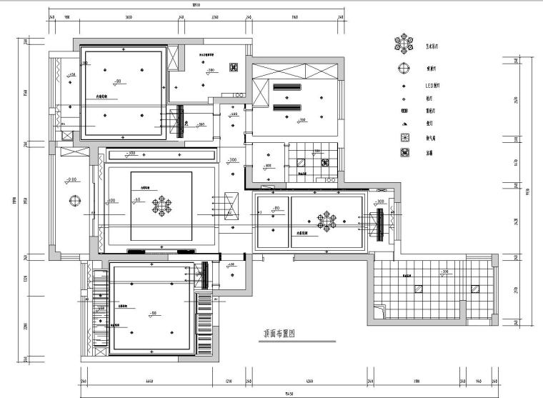[江苏]常熟世贸五期三房两厅公寓房室内施工图设计-顶面布置图