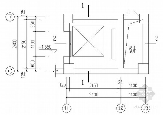 电梯平面详图资料下载-框架服务大厅电梯结构详图