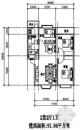 两室两厅户型图资料下载-两室两厅一厨一卫91.84平方米