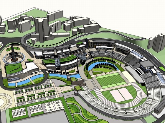 体育广场建筑设计资料下载-体育广场建筑SketchUp模型下载