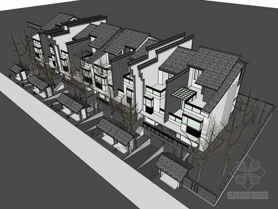 多层徽派住宅模型资料下载-徽派住宅建筑SketchUp模型下载