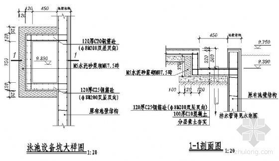 设备间暗门大样图资料下载-泳池设备坑大样图