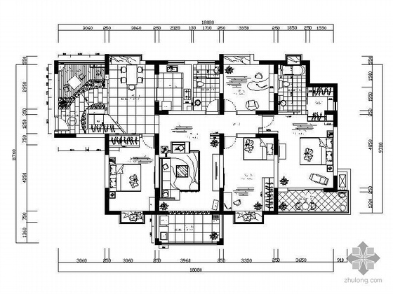 四室两厅室内结构资料下载-现代四室两厅设计图