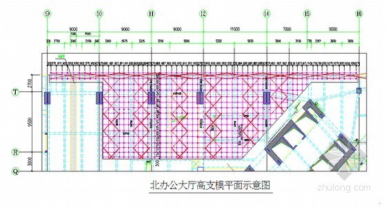 [福建]框架边筒剪力墙结构商业综合体工程高支模施工方案(250余页 附图计算详细)-北办公大厅高支模区域 