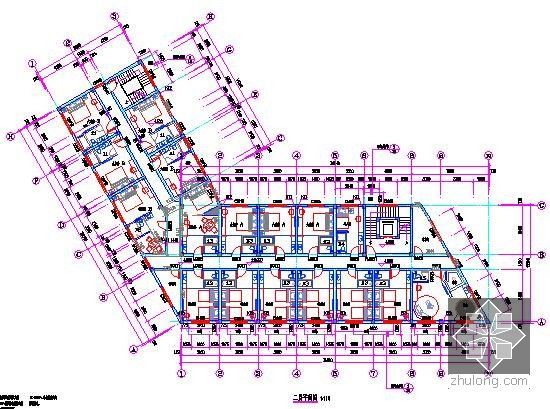 [浙江]4层框架结构宾馆建筑工程预算书及工程量计算(含施工图纸50张)-二层平面图