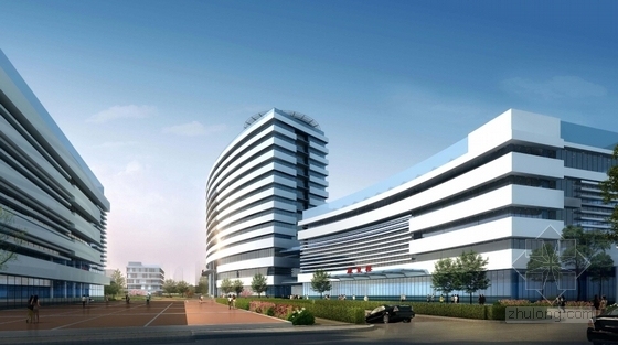 [广西]5层现代化市级综合医院建筑设计方案文本（1600床 曲面造型）-5层现代化市级综合医院建筑设计效果图