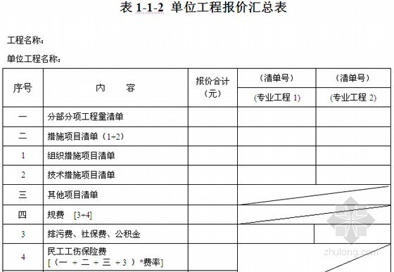 [杭州]喷泉拆除工程招标文件(含清单)-单位工程报价汇总表 