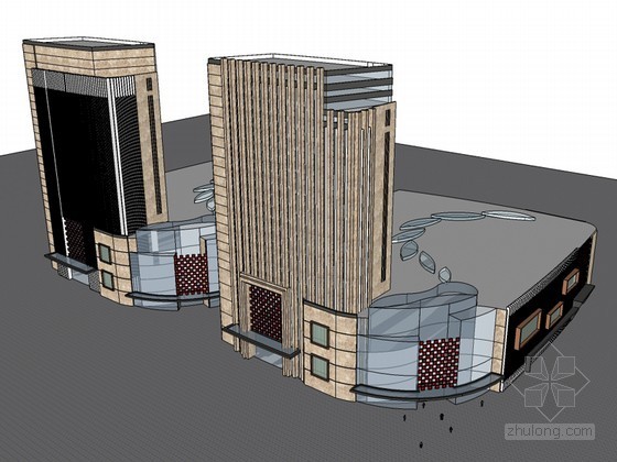 半地下商业建筑模型资料下载-现代商业建筑SketchUp模型下载