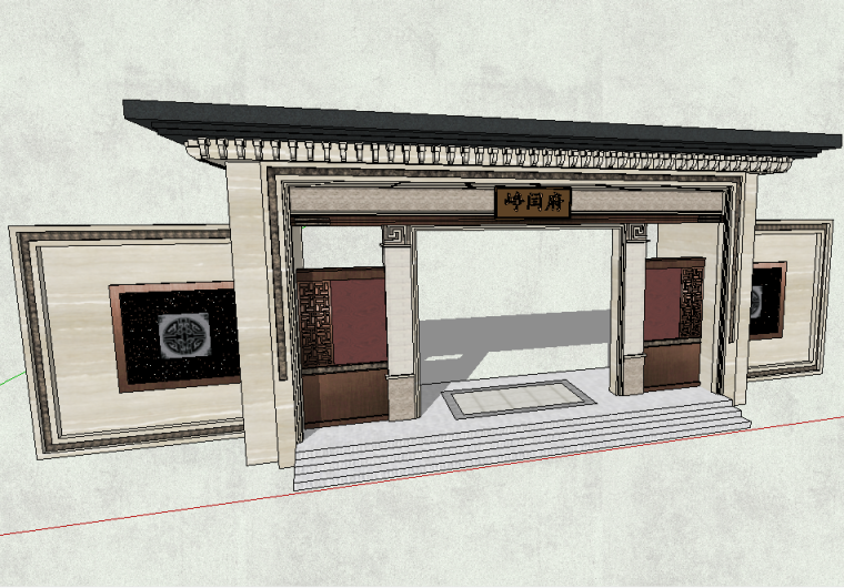 入口大门su模型资料下载-峥闫府入口大门景观模型设计（新中式风格）